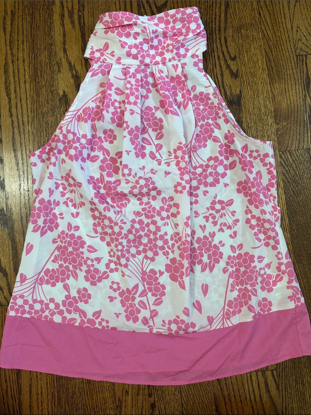 Vintage Y2K New York & Company Pink Floral Halter Blouse Bow Neck Top Medium